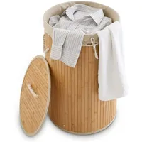 Relaxdays Wäschekorb Bambus, rund creme