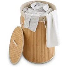 Relaxdays Wäschekorb Bambus, rund creme