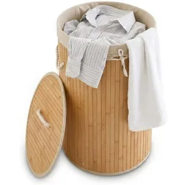 Relaxdays Wäschekorb Bambus, rund creme