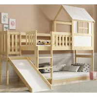 Interbeds Hochbett 200x90 cm mit Rutsche und Treppen Etagenbett Stockbett Holzbett Kinderbett mit Lattenrost Spielbett (Mit Rutsche)