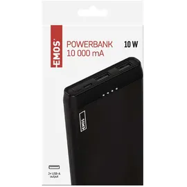 EMOS - ALPHA 10S Powerbank 10 000 mAh - externer Akku mit Passthrough - 2 USB-A-Ausgänge, 1 micro-USB-Eingang - inkl. 2 USB-Datenkabel - auto ON/OFF - für iPhone, iPad, Smartphone, Tablet - schwarz