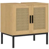 kleankin Waschbeckenunterschrank Spanplatte Rattan Eiche, 60L x 39B x 60H cm