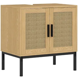 kleankin Waschbeckenunterschrank Spanplatte Rattan Eiche, 60L x 39B x 60H cm