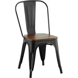 Industrie Stuhl Ferro schwarz mit Holzsitz | Tolix Stil Stuhl | stapelbar