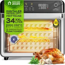 TURBO TRONIC TurboTronic Multi-Smart-Ofen - 16in1 Heißluftofen & Heißluftfritteuse 2200W Power 34L bis 0,5kg Pommes Mini-Backofen mit Dörrfunktion 40-350°C ...