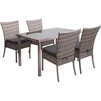 Mendler Poly-Rattan Garnitur HWC-G19, Sitzgruppe Balkon-/Lounge-Set, 4xStuhl+Tisch, 120x75cm grau-braun,