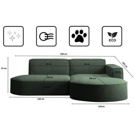 kaiser möbel Ecksofa Designer MODENA STUDIO stoff Dicker cord Poso Dunkelgrün Rechts