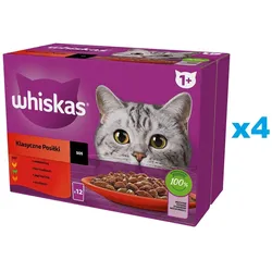 WHISKAS Adult Classic Meals 48x85g: Katzennassfutter mit Rindfleisch, Huhn, Lamm und Geflügel in Sauce