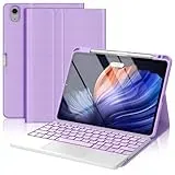 Hülle mit Tastatur für iPad Air 11 Zoll (M4/M3/M2) 2026/2025/2024, Bluetooth Tastatur Hülle für iPad Air 5/4 gen und Pro 11 4/3/2/1 Gen, 7 Farben Beleuchtete, QWERTZ Layout (Lavendel-Touchpad)