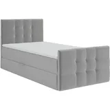 KEF Paris Mini Boxspringbett 100x200 cm - Bett mit Matratze und Topper - mit Bettkasten - Polsterbett mit Kopfstütze - Bonell-Matratze H3 - Silber Tiffany