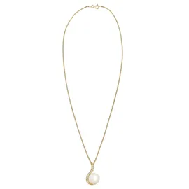 Elli DIAMONDS Halskette Damen Klassisch Perle mit Diamant 0,055 ct. Gelbgold
