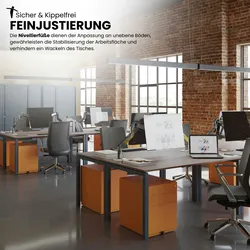 Bisley Cito Schreibtisch 220x80 cm, Tischplatte in Buche, U-Gestell in Weiß - Bürotisch & Computertisch, PC Tisch für's Büro, Arbeitshöhe: 74 cm
