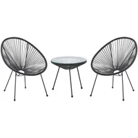 Lustiges Balkonset 2 Stühle mit 1 Tisch Spaghetti-Optik Rattan schwarz Acapulco