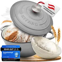 KITAPO Gusseisen Topf [inkl. Gärkorb + Teigtuch] - Hochwertiger Emaille Topf 24cm- Idealer gusseiserner Brottopf zum Backen, Gusseisentopf Brotbacken, Brot Backen Zubehör, Bräter