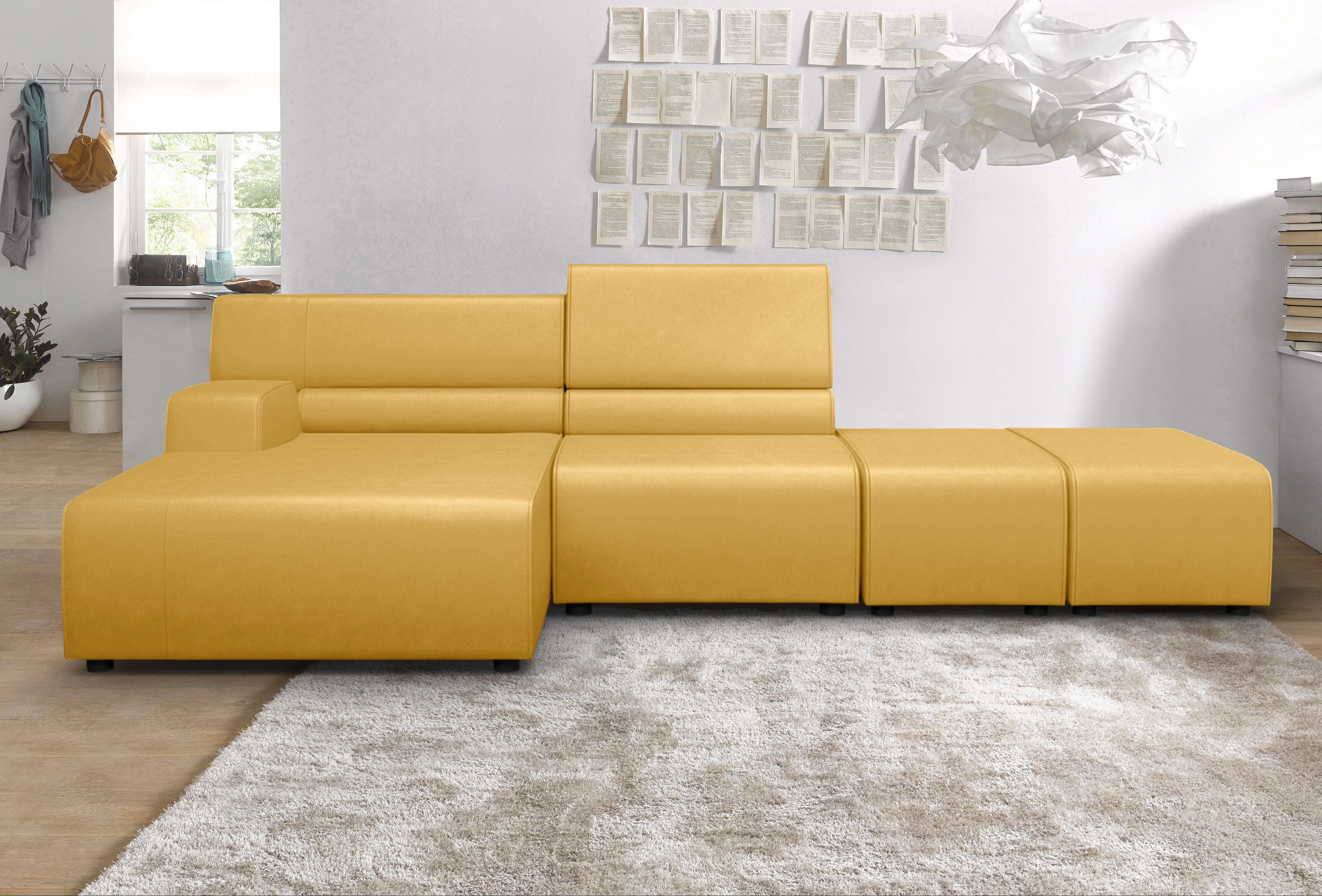 Ecksofa EGOITALIANO "Babouche, Designsofa mit außergewöhnlichem Sitzkomfort zum Wohlfühlen" Sofas Gr. B/T: 384 cm x 98 cm, Leder BULL, Recamiere links, gelb