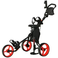 Costway Golftrolley 3-Rad, mit Getränkehalter, Bremse, verstellbar rot