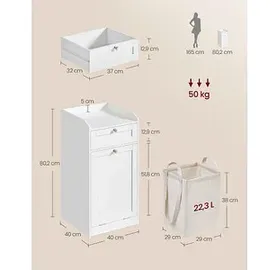 VASAGLE Badezimmerschrank mit Wäschekorb 40 x 40 x 80,2 cm weiß