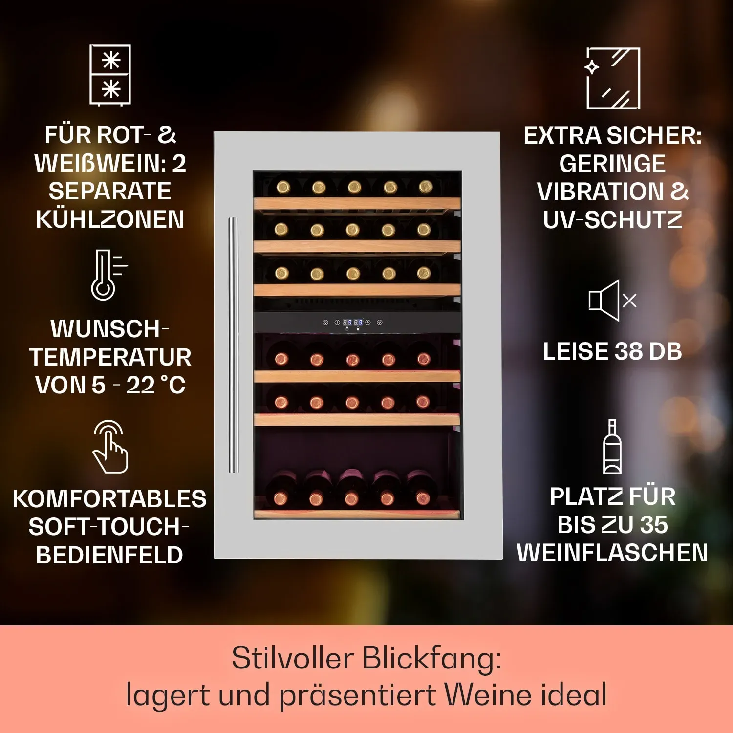 Vinsider 35D Einbau-Weinkühlschrank 128 Liter 41 Weinflaschen 2 Zonen