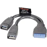 Akasa USB-Kabel USB 3.2 Gen1 Pfostenstecker 19pol., USB-A Buchse 0.15 m Schwarz vergoldete Steckkontakte, UL-zertifiziert AK-CBUB09-15BK