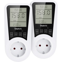 Besvic Stromzähler für Steckdose Strommessgerät, 3680W Stromverbrauchsmesser Energiekostenmessgerät mit 7 Überwachungsmodi, Überlastwarnung, Energiemessgerät für Wohnung(2Pack)