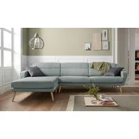 Ecksofa ANDAS "Bille L-Form" Sofas Gr. B/H/T: 302cm x 86cm x 178cm, Struktur fein, Recamiere links, grün (mint) mit Naht im Rückenkissen und Beinen aus Eichenholz