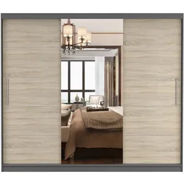 fabryka mebli idźczak Schwebetürenschrank Astra, 233 cm, Grau/Sonoma, mit Spiegel - Grau