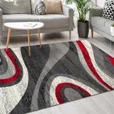 Mazovia Modern Teppich - Kurzflor - Teppich für Wohnzimmer, Schlafzimmer, Esszimmer - ÖKO-TEX Wohnzimmerteppich, Robust und pflegeleicht, Niedrige Florhöhe – Teppiche - grau rot 160 x 230 cm