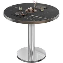BN | Bistrotisch | Ø:H 80 x 72 cm | Edelstahl Rand | Schwarz Marmor / Edelstahl | Rund
