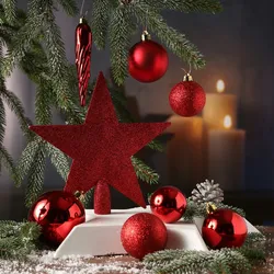Weihnachtskugeln mit Stern Baumspitze Christbaumkugeln bruchfest rot 33er Set