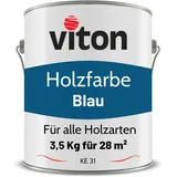 Viton Holzfarbe in Blau - 3,5 Kg Holzlack Seidenmatt - Wetterschutzfarbe für Außen - 3in1 Grundierung & Deckfarbe - Profi-Holzschutzlack - KE31 - RAL 5010 Enzianblau
