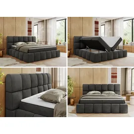 MKS Meble Boxspringbett, Doppelbett NIRA mit dekorativem Kopfteil, Multipocket-Matratze und Topper, Polsterbett mit Bettkästen - 180 x 200 cm - H3... - Grau