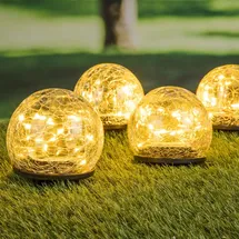 Spetebo LED Solar Kugel Leuchten - 4er Set / aus Crackle Glas