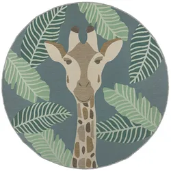 Kadima Design Outdoor-Teppich mit Giraffenmotiv, Kreisrunder Safari-Spielteppich `Yealm Vince`. 160x160 cm