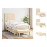 vidaXL Boxspringbett mit Matratze Creme 100x200 cm Stoff