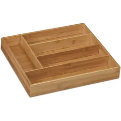 Relaxdays Besteckkasten, 5 Fächer, Bambus, Schubladenkasten klein, für Besteck & Küchenutensilien, HBT 5x30x34 cm, natur