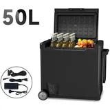 Puluomis Kompressor Kühlbox 50L mit 2 Zonen, Gefrierbox elektrisch Auto Camping 12V 230V, Tragbar, Kühl - Gefrierkombination bis -20° C, schwarz - Schwarz