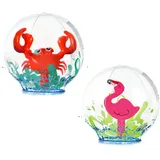 WUPENGSA 2 Stück Aufblasbare Wasserball, 3D Strandball, Strandball Aufblasbar, Wasserball, Krabbe und Flamingo, Strandball für Schwimmbad, Strand, Garten