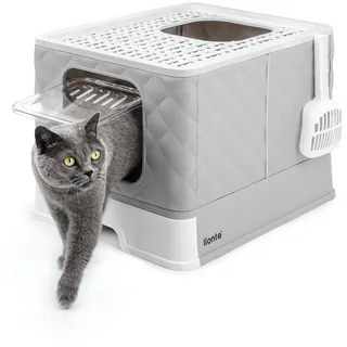 LIONTO Katzentoilette mit Schublade 50,5x40,8x37 cm, weiß-grau