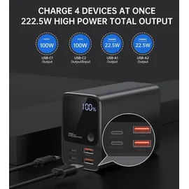 CHOETECH B635BK (27000 mAh, 222.50 W, 99.90 Wh), Powerbank 2xUSB-A / 2xUSB-C, Schwarz
