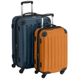 HAUPTSTADTKOFFER - Alex - 2er Koffer-Set Hartschale glänzend, 65 cm + 55 cm, 74 Liter + 42 Liter, Waldgruen-Orange