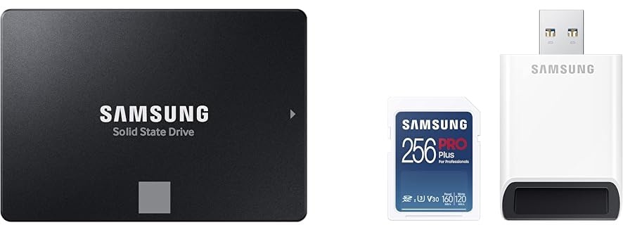 Samsung 870 EVO SATA III 2,5 Zoll SSD, 1 TB, 560 MB/s Lesen, 530 MB/s Schreiben & PRO Plus SD-Karte, 256 GB, UHS-I U3, Full HD & 4K UHD