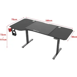 pro.tec Höhenverstellbarer Tisch Stryn 160x75cm Schwarz [pro.tec]