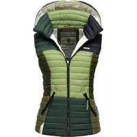 Navahoo Damen Steppweste leicht mit Abnehmbarer Kapuze Colourblocking-Stil Shadaa Multikulti Multicolour Green Forest Gr. M - M