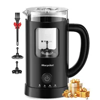 Morpilot Milchaufschäumer Elektrisch, 130-600ml 550W, 4 in 1 Milchschäumer für Heißer und Kalter, Visuelles Glas, Latte-Design, Schwarz