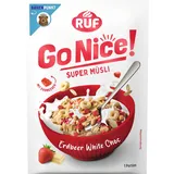 RUF GoNice! Super Müsli Erdbeere White Choc Müsli aus Vollkorn-Haferflocken mit Erdbeerstückchen und weißer Schokolade Loops, 50g Portionsbeutel