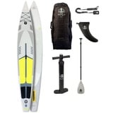 Runga-Boards Inflatable SUP-Board MAKO RACE AIR 14.0 Stand Up Paddling SUP iSUP, (Set 3, mit Trolley-Rucksack, doppelhub Pumpe, Carbon/Kunststoff Paddel) Set 3