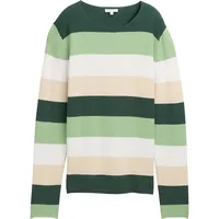 Tom Tailor Knit Structured Striped Pullover - Green Beige