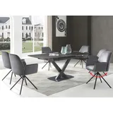 Mendler 6er-Set Esszimmerstuhl HWC-G67, Küchenstuhl Stuhl Armlehne, drehbar Auto-Position, Samt dunkelgrau, Beine schwarz