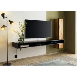 MASSIVMOEBEL24.DE Wohnwand schwebend Wildeiche 251x49x140 natur geölt /schwarz lackiert STARNBERG #09