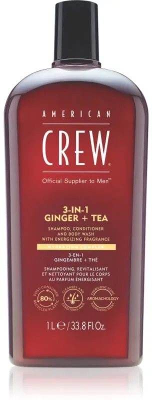 American Crew 3 in 1 Ginger + Tea Shampoo, Conditioner und Duschgel 3 in 1 für Herren 1000 ml